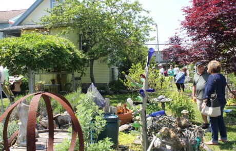 A garden with people in the distance