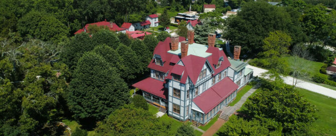 an aerial photo of the 1879 Emlen Physick Estate