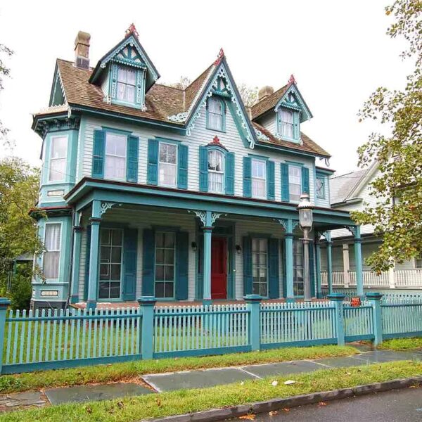 a victorian house painted blue